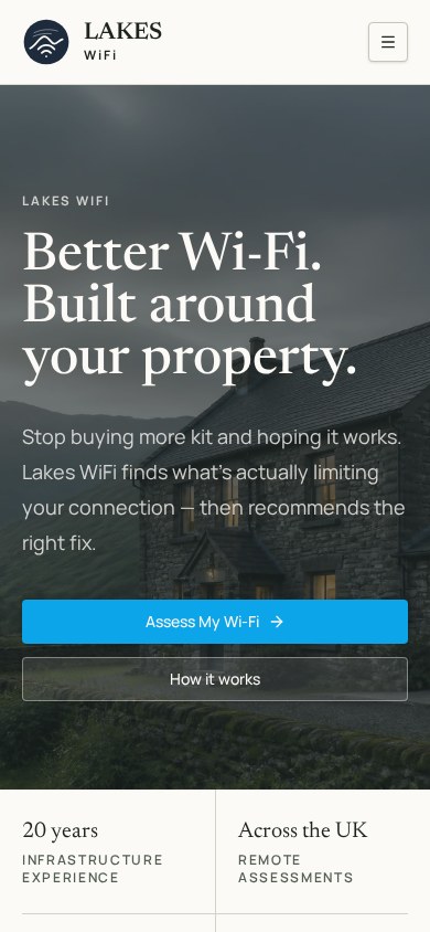 Lakes WiFi website at mobile size