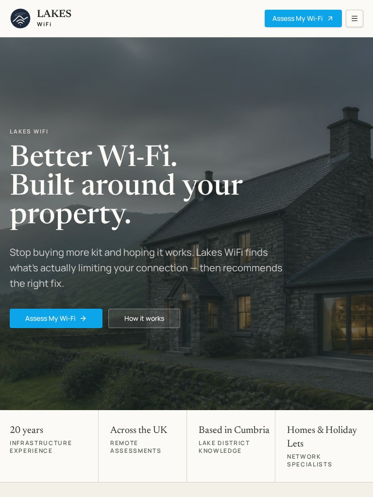 Lakes WiFi website at tablet size